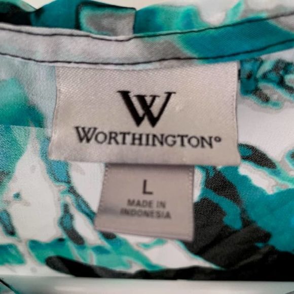Worthington Multi-Color Blouse Ruffle V-Neck Size Large - Picture 4 of 4